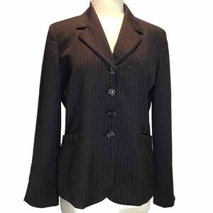 Anne Klein Stretch Black Pinstripe 4 Button Lined Blazer With Pockets Sz  10 GUC